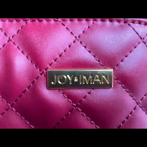 JOY & IMAN Satchel Diamond Quilted Leather Bag Red - Picture 4 of 13